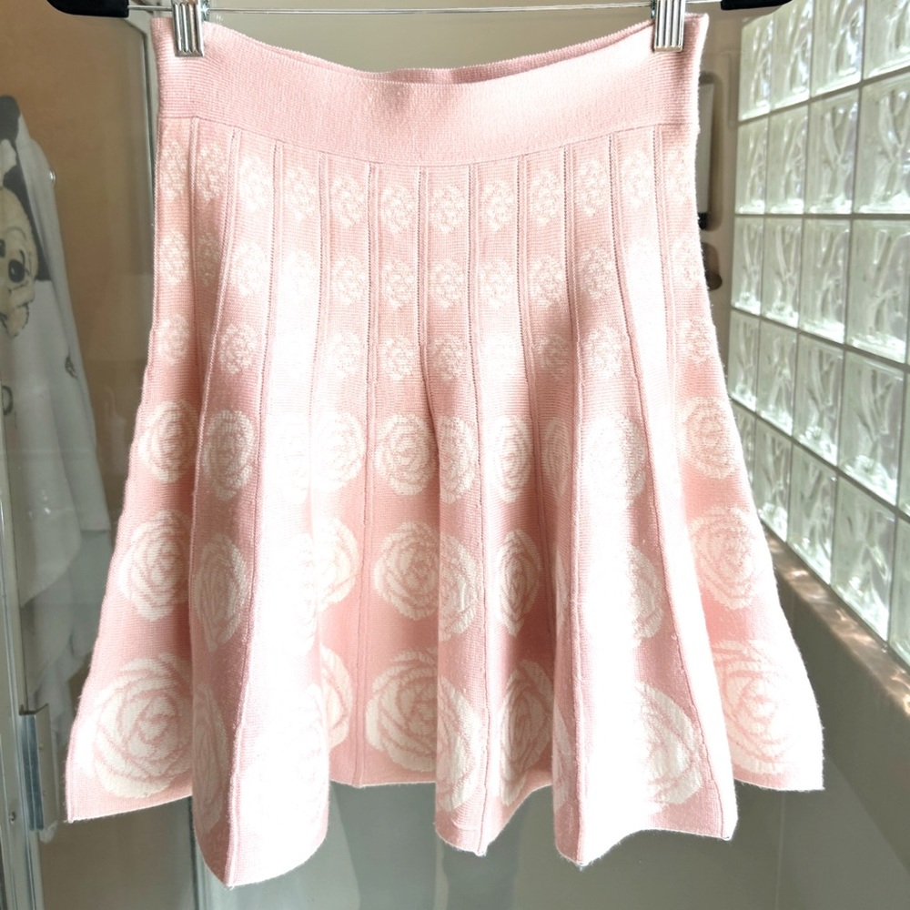 Anthropologie Arielle Pink Camellia Floral Knit Skirt